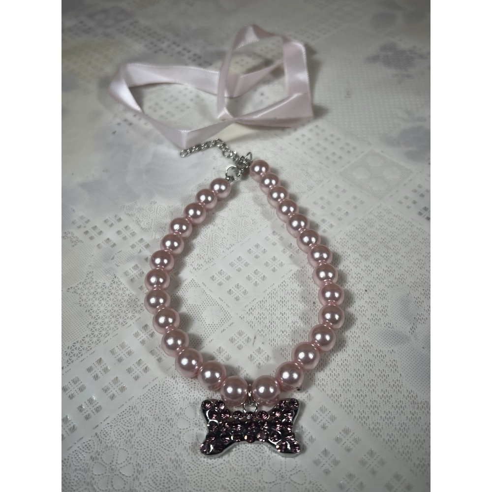 Fancy Pearls Crystal Dog Necklace Jewelry With Rhinestones‎ Big Charm Sz SMALL